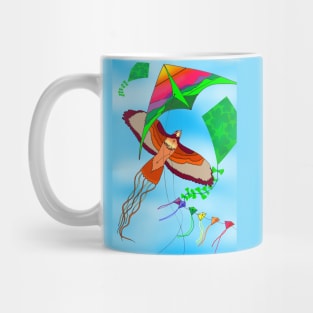 Flying Kites in a Blue Sky - Bird Kite, Hawk, Colorful Kites of California Mug